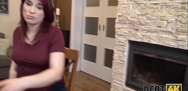  DEBT4k. Pregnant lovely with red hair spreads legs for the debt collector